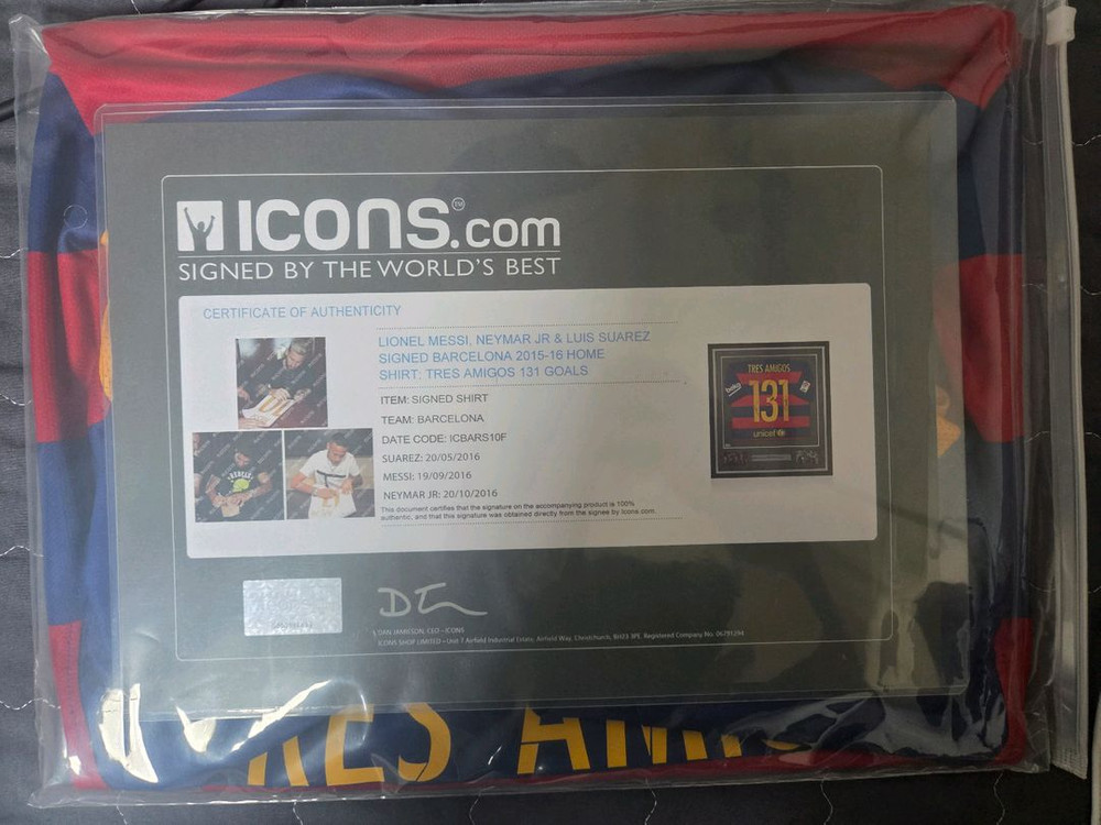 15-16 바르셀로나 MSN 메시 수아레즈 네이마르 아이콘즈 인증 사인 유니폼 판매 이미지