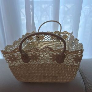 레이스 뜨개 바구니 아이보리 새제품 이미지