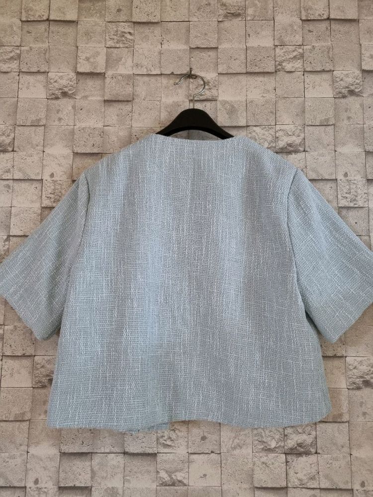 블루 반팔 크롭 트위드자켓 이미지