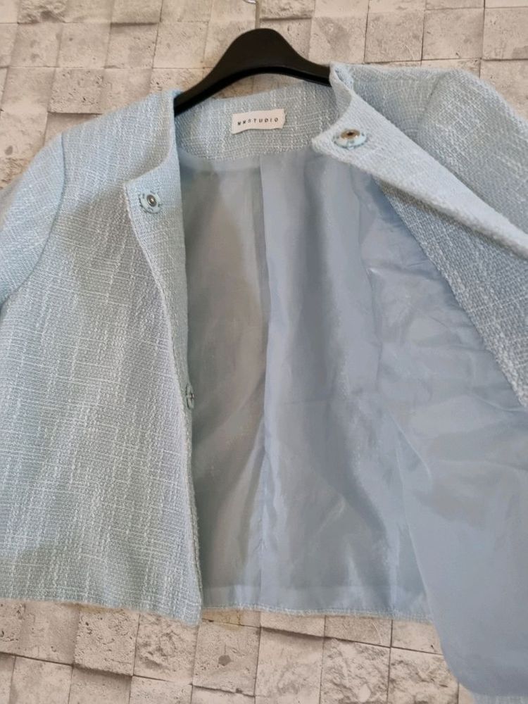 블루 반팔 크롭 트위드자켓 이미지