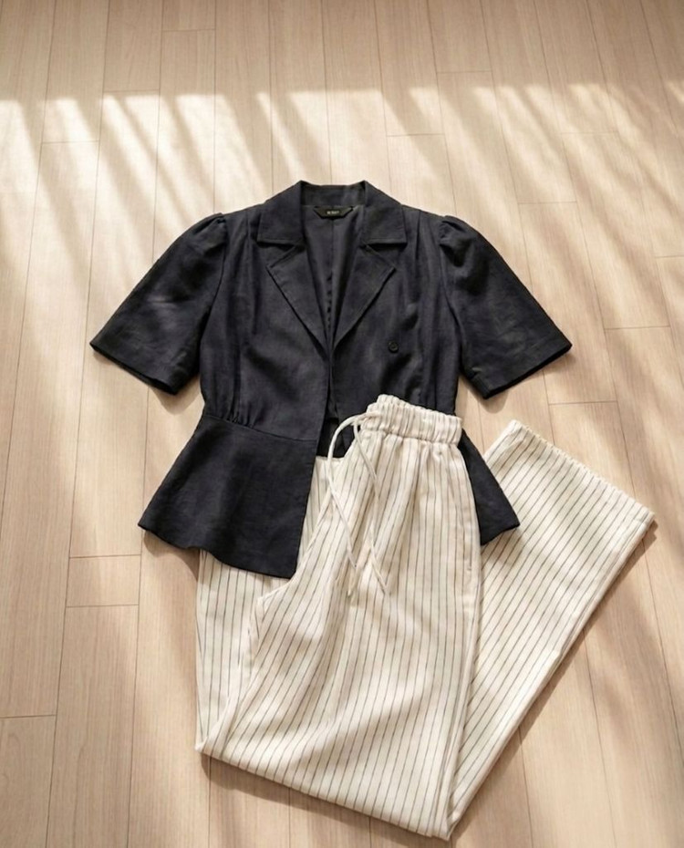 [지컷/g-cut] 린넨 혼방 퍼프 슬리브 페플럼 자켓 (55) 이미지