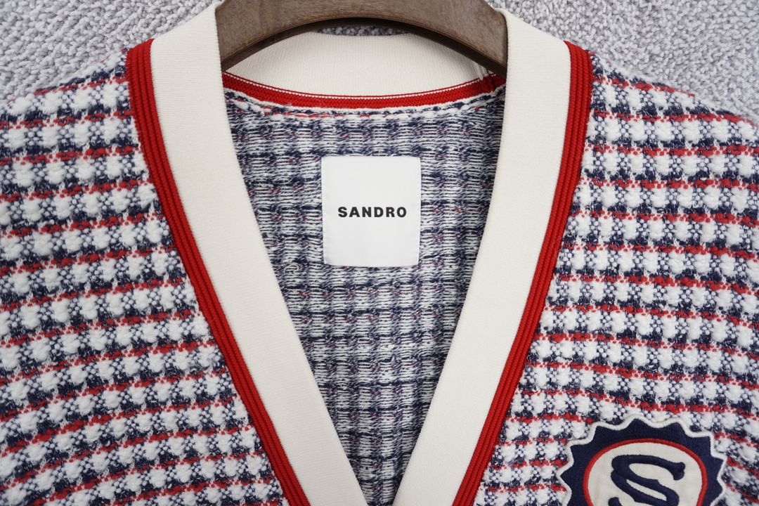 산드로 여성 자수패치 오버핏 체크 가디건 1size 이미지