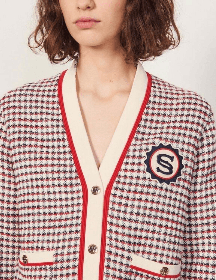 산드로 여성 자수패치 오버핏 체크 가디건 1size 이미지