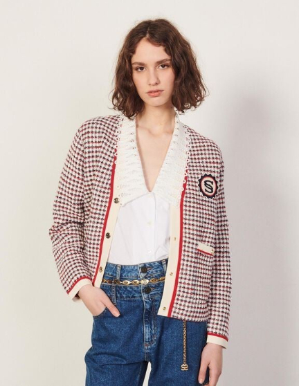 산드로 여성 자수패치 오버핏 체크 가디건 1size 이미지