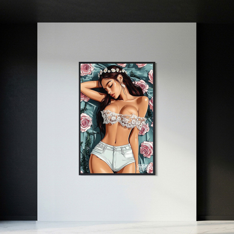 꿈은 꽃 위에 눕는다 그림 액자 팝아트 인테리어소품 미녀 인물화 일러스트 액자 거실 인테리어 아트 포스터 대형 장식 이미지