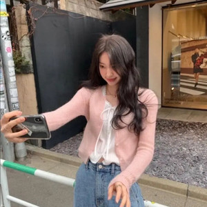 르플레인 핑크 키드모헤어 가디건 + 로지 블라우스 (새상품) 이미지