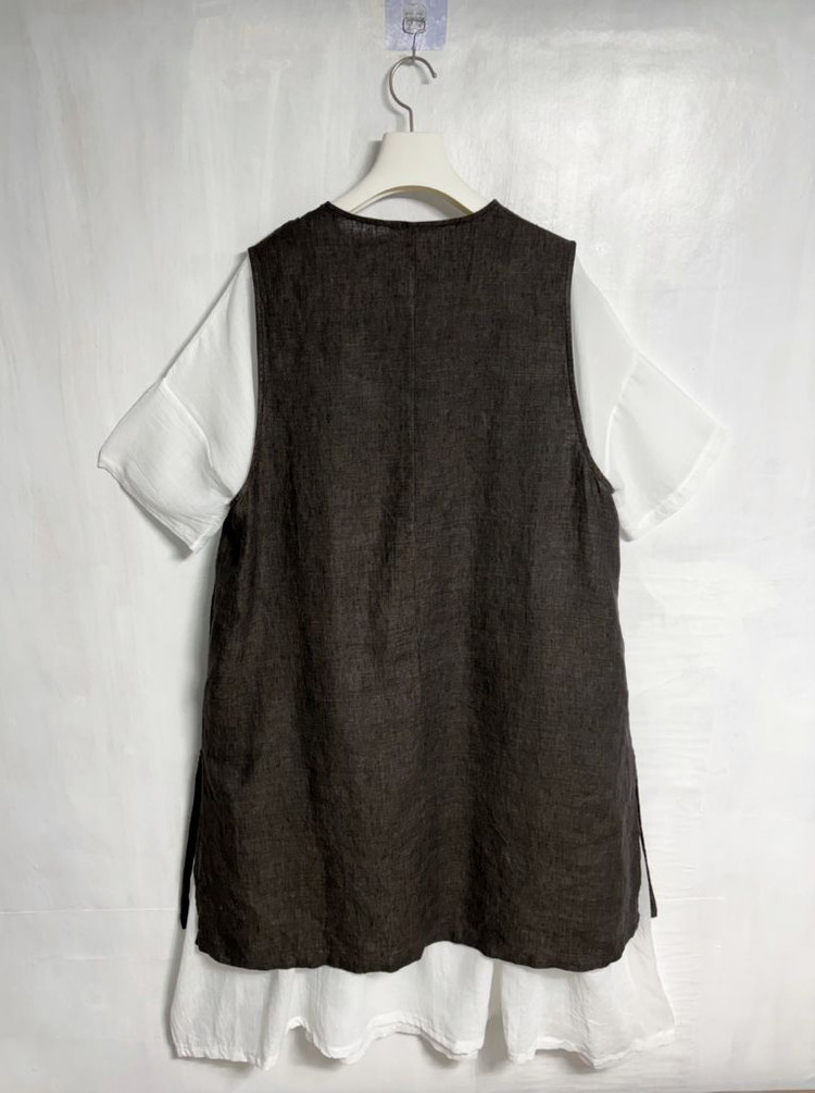 이새(isae) 마(린넨) 100% 조끼, 핀턱 면 원피스 세트 이미지