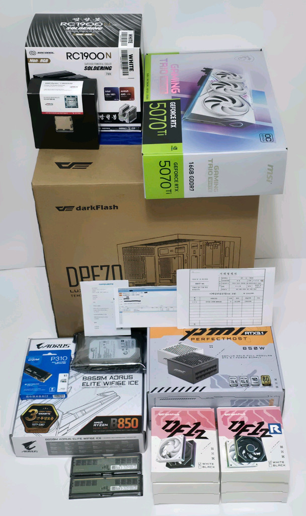 (새제품 반본체 공랭 화이트)9800X3D, B850M, 850W GOLD 공랭최강, 방송게이밍컴퓨터본체 이미지