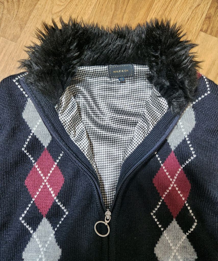 Male&co 집업 니트 가디건 아가일무늬 블랙 컬러 이미지