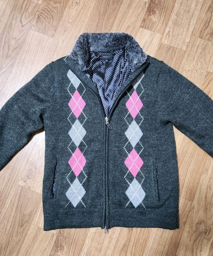 Male&co 집업 니트 가디건 아가일무늬 그레이 컬러 이미지