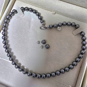 [새상품8mm세트]스와로브스키 정품 흑진주 목걸이&귀걸이 세트 알러지방지 이미지