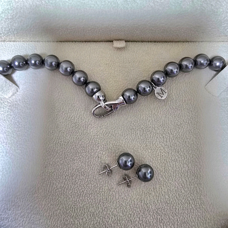 [새상품8mm세트]스와로브스키 정품 흑진주 목걸이&귀걸이 세트 알러지방지 이미지