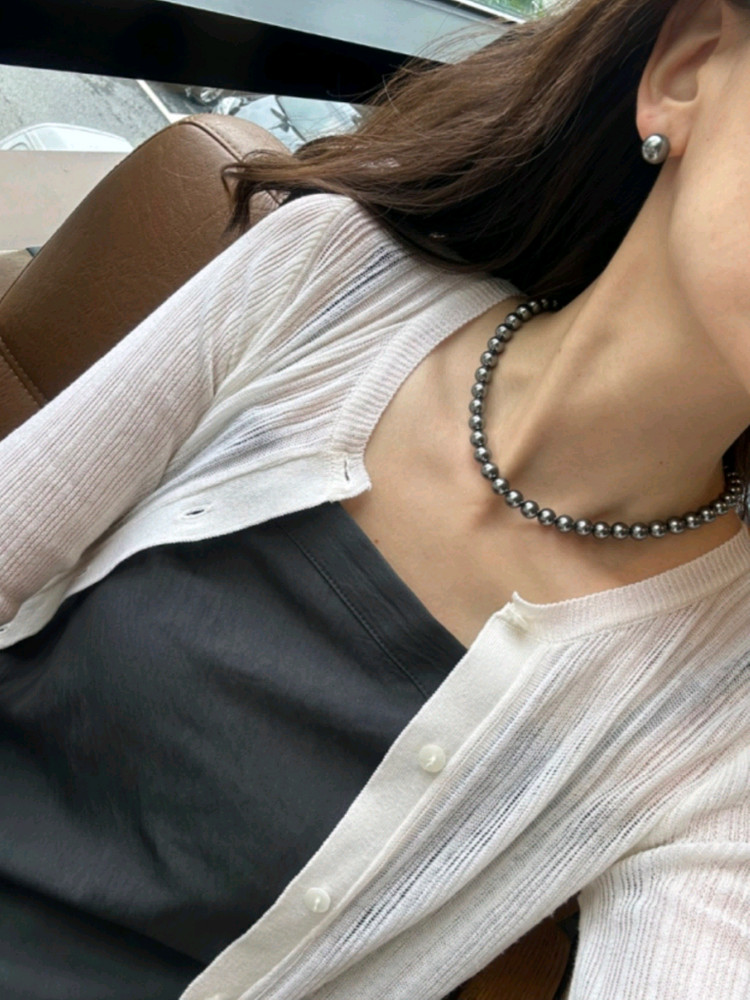 [새상품8mm세트]스와로브스키 정품 흑진주 목걸이&귀걸이 세트 알러지방지 이미지