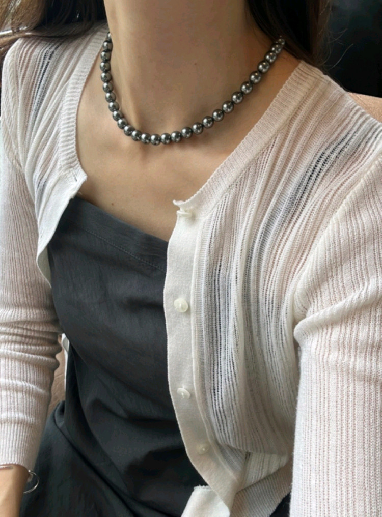 [새상품8mm세트]스와로브스키 정품 흑진주 목걸이&귀걸이 세트 알러지방지 이미지