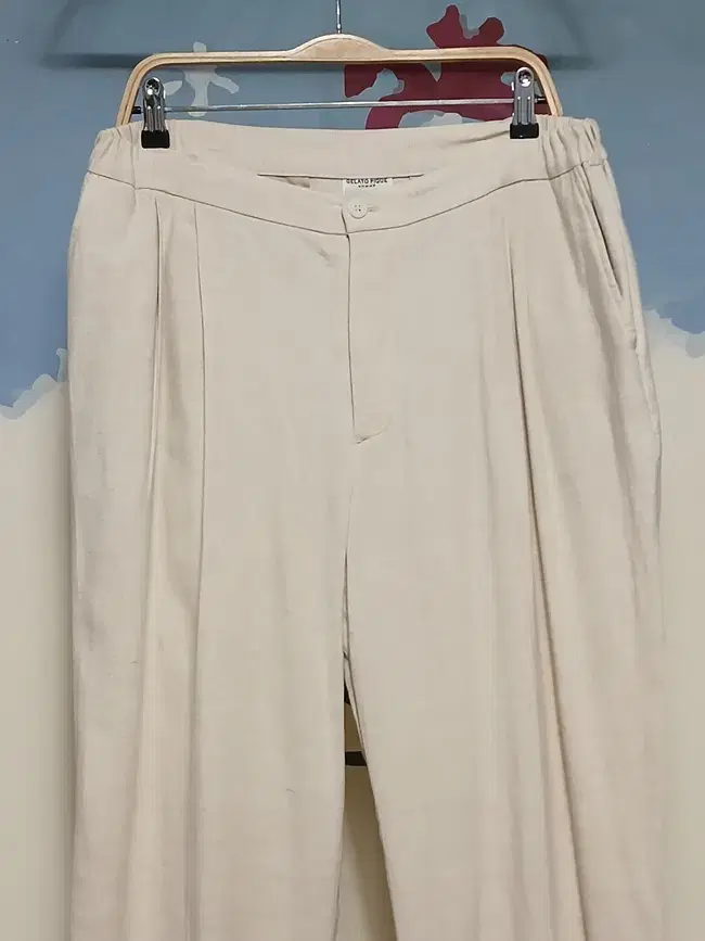 (M) 젤라토피케 밴딩 린넨 와이드 투턱 팬츠 이미지