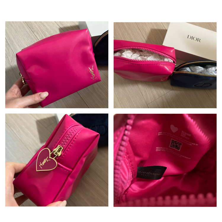 디올 벨벳 파우치 네이비 / 입생로랑 핑크 사각 파우치 / 맥 메이크업포에버 헤라 필리밀리 키링 이미지