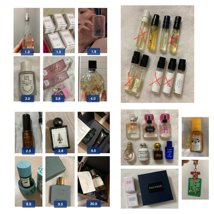 디올 벨벳 파우치 네이비 / 입생로랑 핑크 사각 파우치 / 맥 메이크업포에버 헤라 필리밀리 키링 이미지