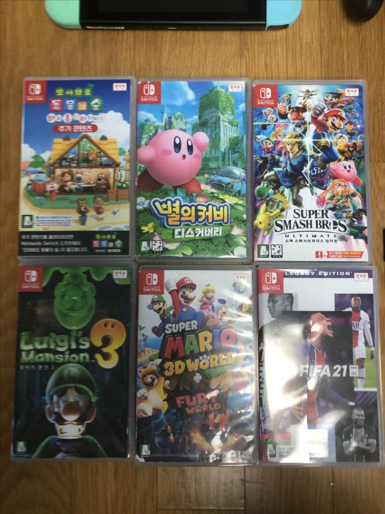 닌텐도스위치 동물의숲 에디션 및 동물의숲, 마리오카트, 마리오파티, 뱔의커비 시리즈 다수 게임 판매합니다. 이미지