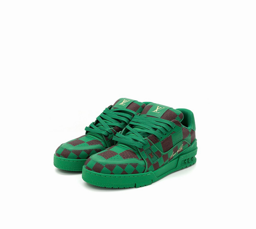 [9.5] 루이비통 남성 LV 트레이너 퍼렐 다미에 팝 스니커즈 그린 이미지