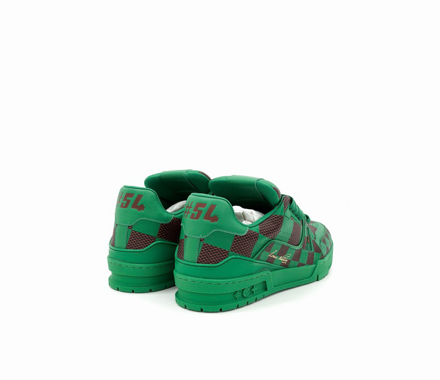 [9.5] 루이비통 남성 LV 트레이너 퍼렐 다미에 팝 스니커즈 그린 이미지