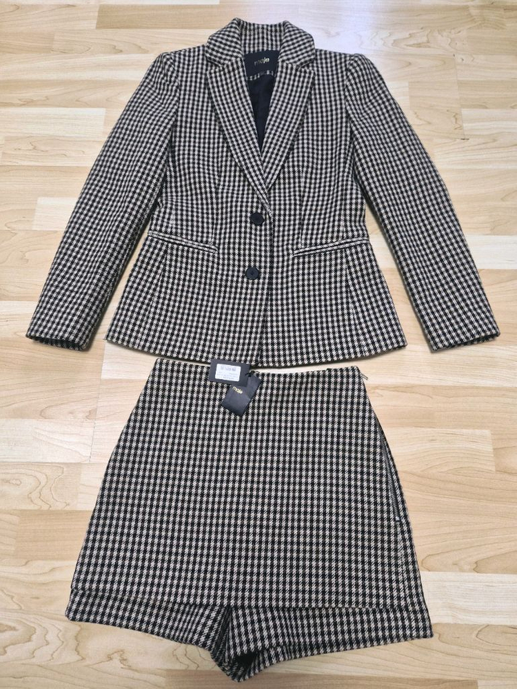 [새제품] 마쥬 울 하운드투스 체크 자켓&바지치마 스커트 셋업 세트 이미지