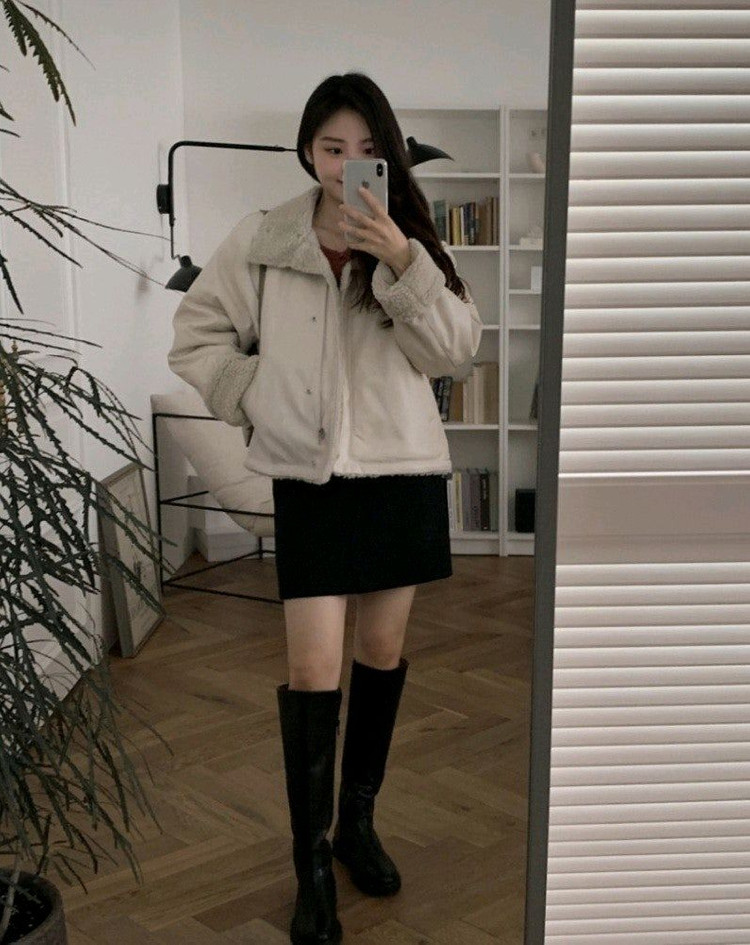 쇼퍼랜드 양털 레더 무스탕 자켓 하이넥 카라 / 메이비베이비 리얼코코 디어먼트 슬로우앤드 프렌치오브 예모마일 블랙업 이미지
