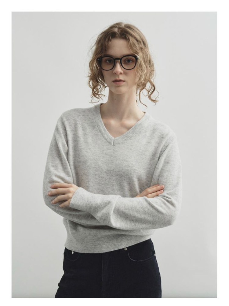 몽돌 울 캐시미어 브이넥 니트 라이트그레이 S 이미지