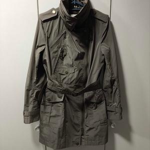 55~66 버버리 벨티드 하이넥 사파리 자켓 코트 카키 이미지