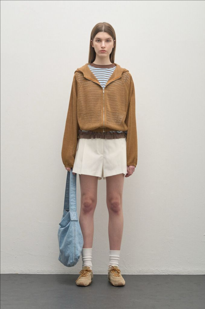 25년 한섬 시스템 SYSTEM 크로셰 후드 니트 점퍼 집업 가디건 여름 펀칭 매쉬 이미지