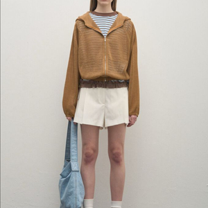 25년 한섬 시스템 SYSTEM 크로셰 후드 니트 점퍼 집업 가디건 여름 펀칭 매쉬 이미지