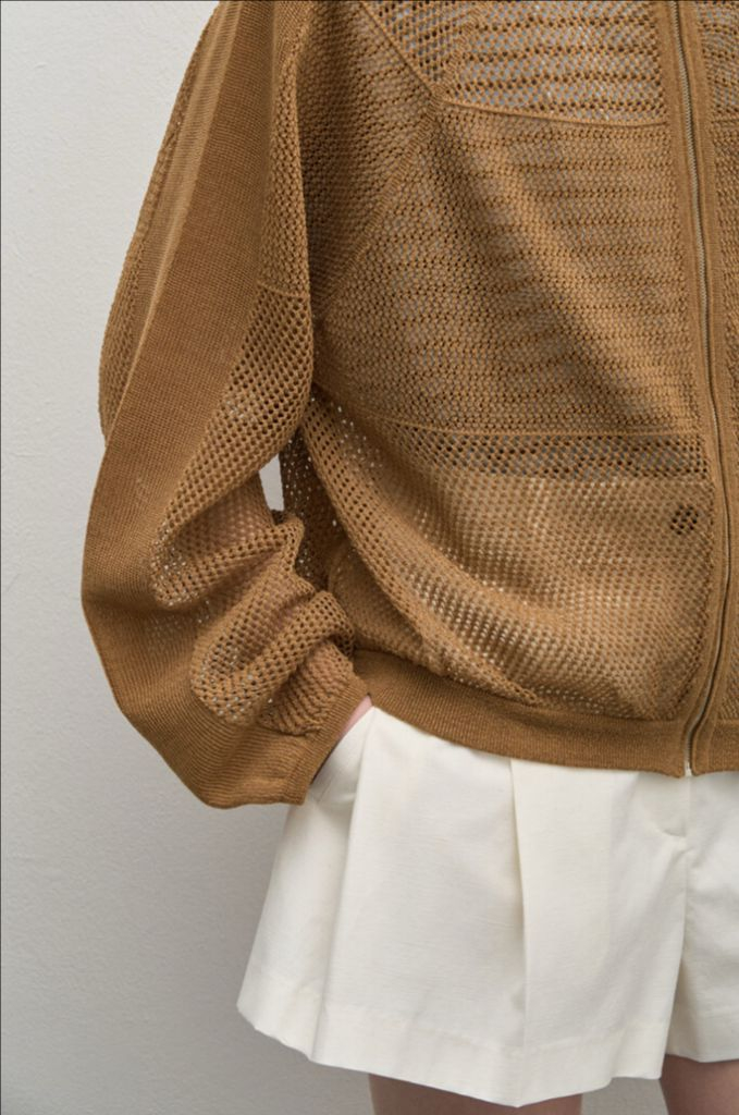 25년 한섬 시스템 SYSTEM 크로셰 후드 니트 점퍼 집업 가디건 여름 펀칭 매쉬 이미지