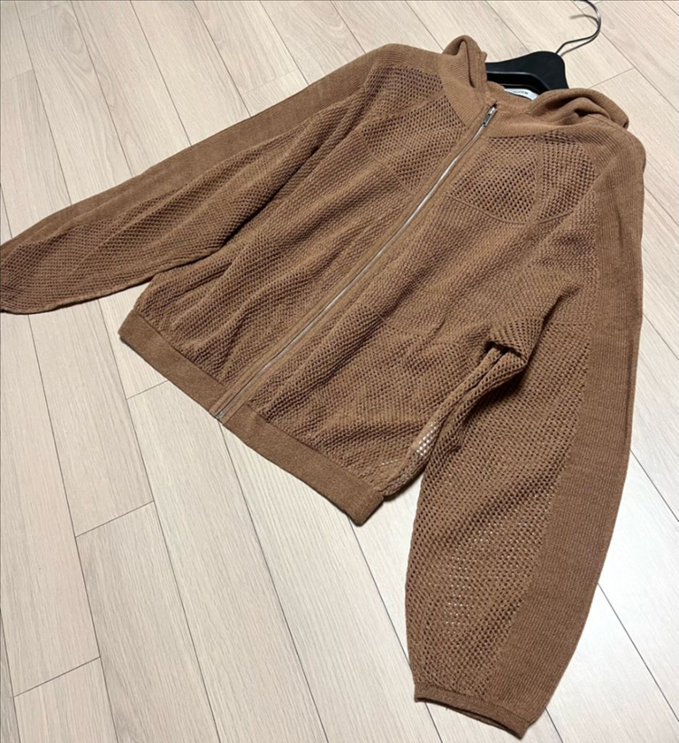 25년 한섬 시스템 SYSTEM 크로셰 후드 니트 점퍼 집업 가디건 여름 펀칭 매쉬 이미지