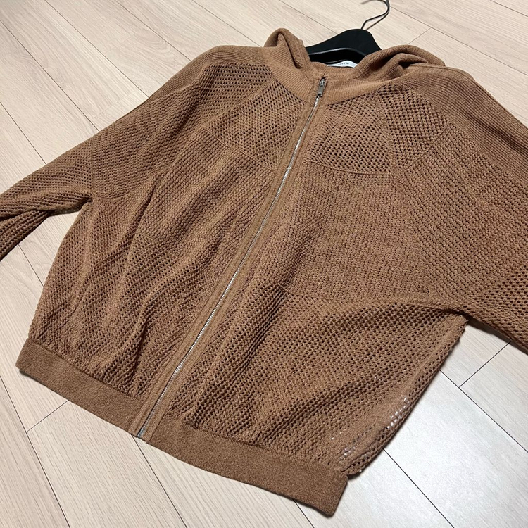 25년 한섬 시스템 SYSTEM 크로셰 후드 니트 점퍼 집업 가디건 여름 펀칭 매쉬 이미지