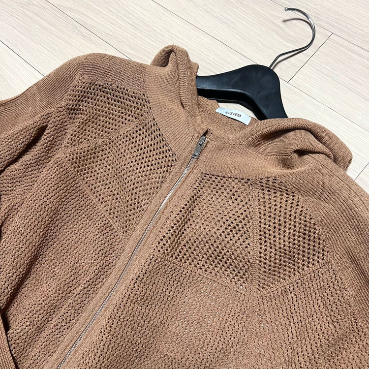 25년 한섬 시스템 SYSTEM 크로셰 후드 니트 점퍼 집업 가디건 여름 펀칭 매쉬 이미지
