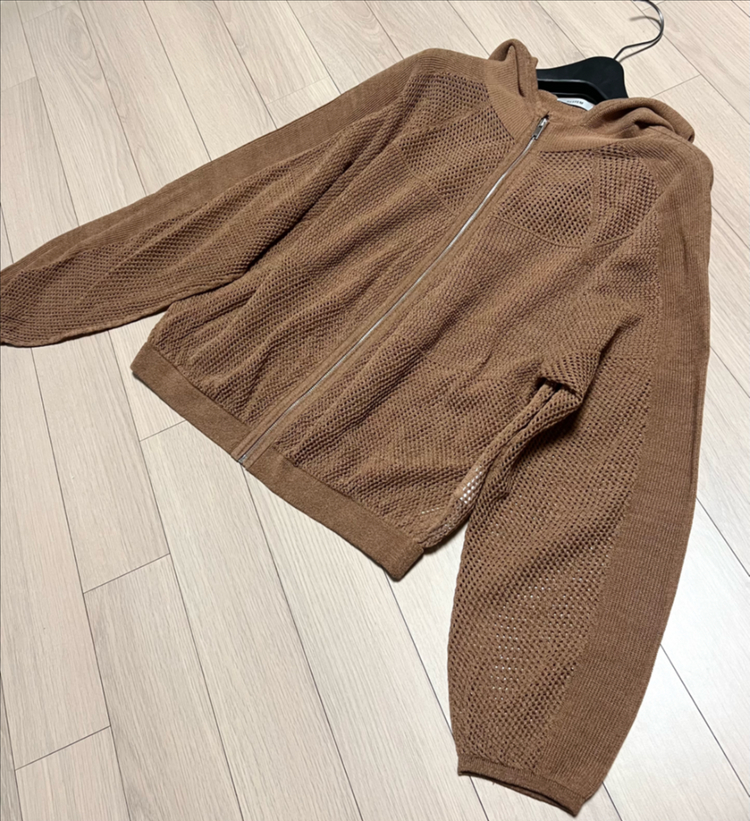 25년 한섬 시스템 SYSTEM 크로셰 후드 니트 점퍼 집업 가디건 여름 펀칭 매쉬 이미지