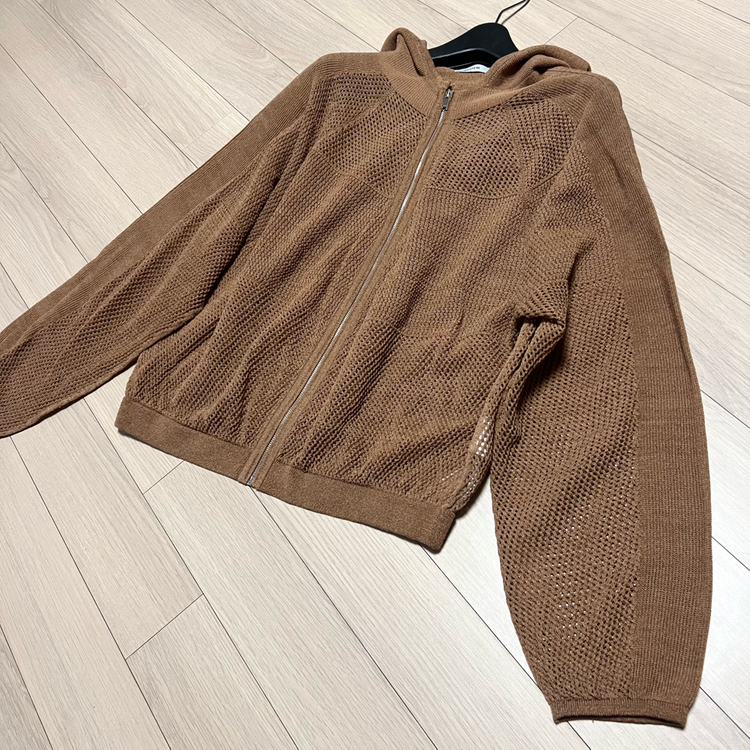 25년 한섬 시스템 SYSTEM 크로셰 후드 니트 점퍼 집업 가디건 여름 펀칭 매쉬 이미지