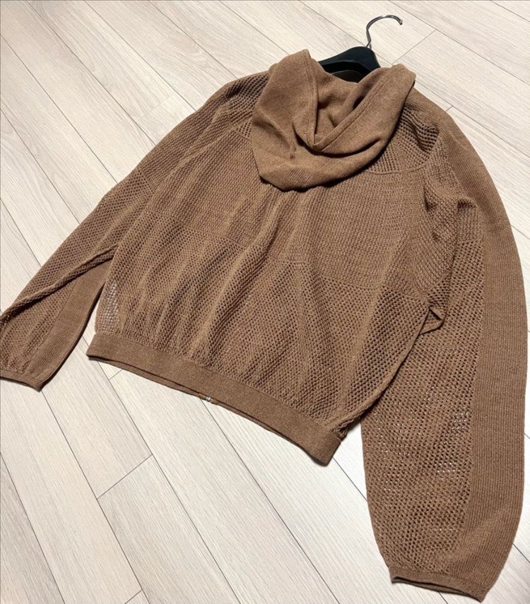 25년 한섬 시스템 SYSTEM 크로셰 후드 니트 점퍼 집업 가디건 여름 펀칭 매쉬 이미지