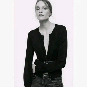 H&M 파인 니트 가디건 - 블랙 이미지