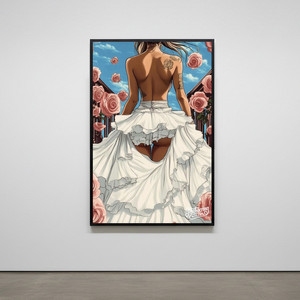 그림 액자 팝아트 인테리어소품 약속 이전의 순간 여인그림 인물액자 대형 감성 아트포스터 로즈 꽃 웨딩드레스 거실 분 이미지