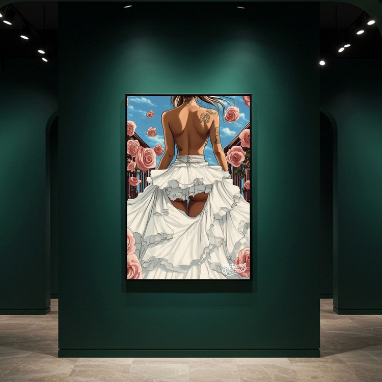 그림 액자 팝아트 인테리어소품 약속 이전의 순간 여인그림 인물액자 대형 감성 아트포스터 로즈 꽃 웨딩드레스 거실 분 이미지