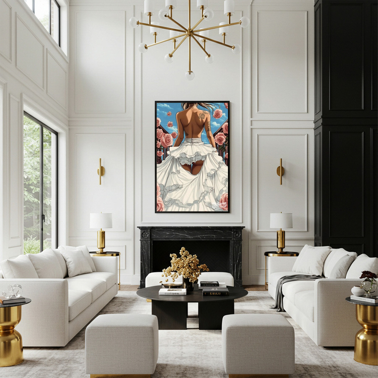 그림 액자 팝아트 인테리어소품 약속 이전의 순간 여인그림 인물액자 대형 감성 아트포스터 로즈 꽃 웨딩드레스 거실 분 이미지