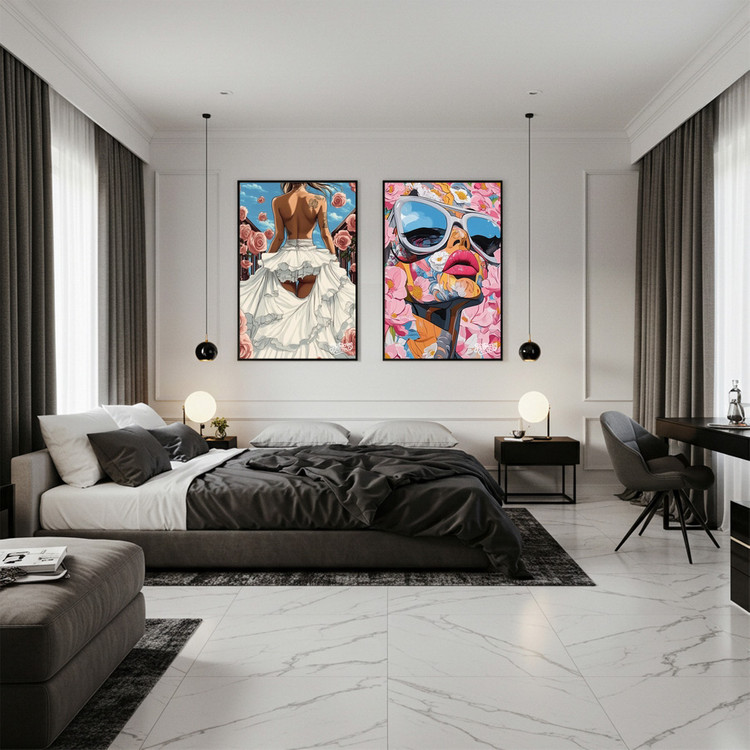 그림 액자 팝아트 인테리어소품 약속 이전의 순간 여인그림 인물액자 대형 감성 아트포스터 로즈 꽃 웨딩드레스 거실 분 이미지