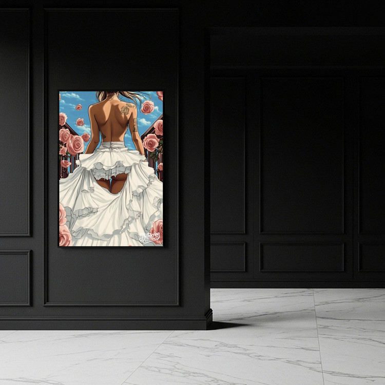 그림 액자 팝아트 인테리어소품 약속 이전의 순간 여인그림 인물액자 대형 감성 아트포스터 로즈 꽃 웨딩드레스 거실 분 이미지