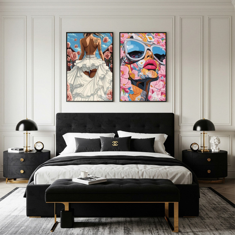 그림 액자 팝아트 인테리어소품 약속 이전의 순간 여인그림 인물액자 대형 감성 아트포스터 로즈 꽃 웨딩드레스 거실 분 이미지