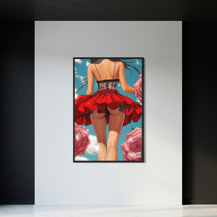 붉은 드레스의 용기 그림 액자 팝아트 인테리어소품 인물그림 인물액자 대형 감성 아트 일러스트 포스터 거실 분위기 전 이미지