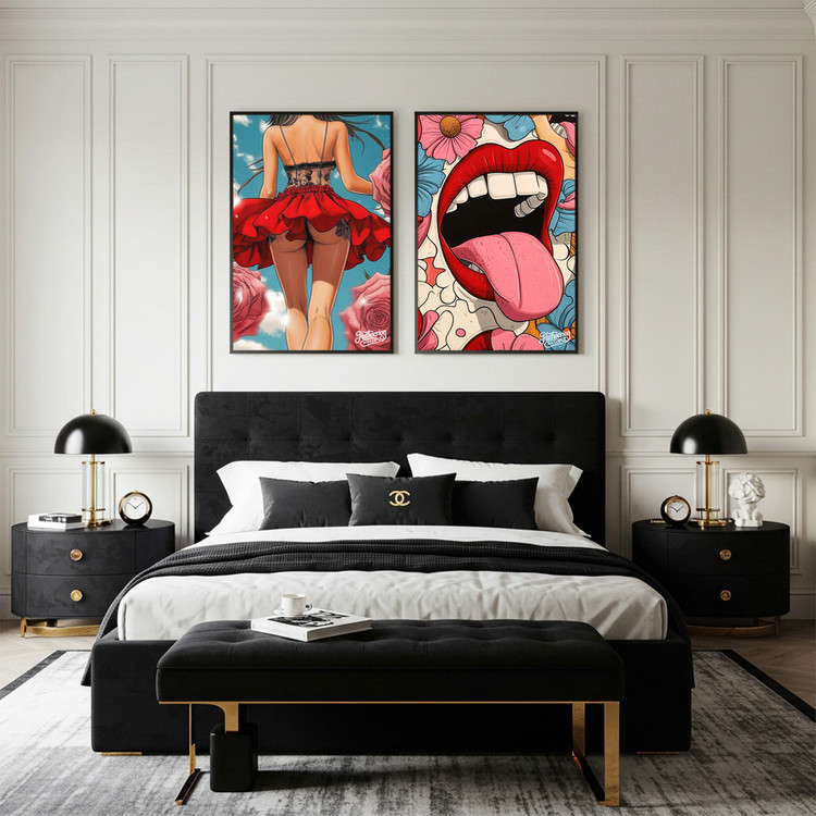 붉은 드레스의 용기 그림 액자 팝아트 인테리어소품 인물그림 인물액자 대형 감성 아트 일러스트 포스터 거실 분위기 전 이미지