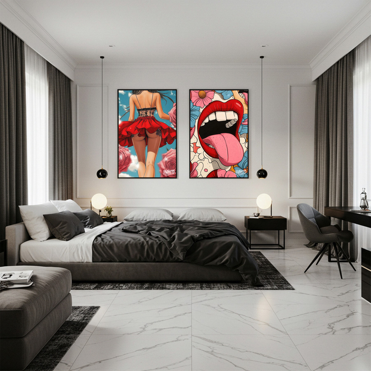 붉은 드레스의 용기 그림 액자 팝아트 인테리어소품 인물그림 인물액자 대형 감성 아트 일러스트 포스터 거실 분위기 전 이미지