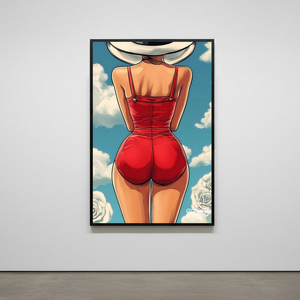 그림 액자 팝아트 인테리어소품 붉은 뒷모습의 태양 여인그림 인물액자 감각적인 스타일의 거실 대형 아트포스터 감성 인 이미지