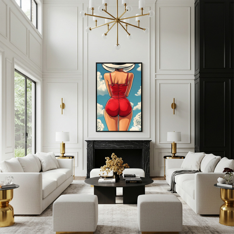 그림 액자 팝아트 인테리어소품 붉은 뒷모습의 태양 여인그림 인물액자 감각적인 스타일의 거실 대형 아트포스터 감성 인 이미지