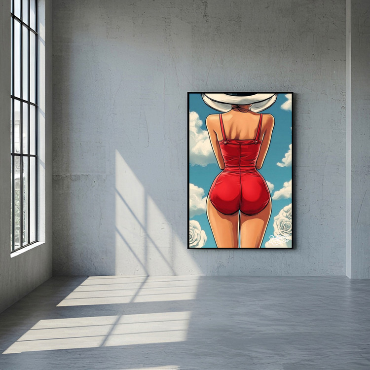 그림 액자 팝아트 인테리어소품 붉은 뒷모습의 태양 여인그림 인물액자 감각적인 스타일의 거실 대형 아트포스터 감성 인 이미지